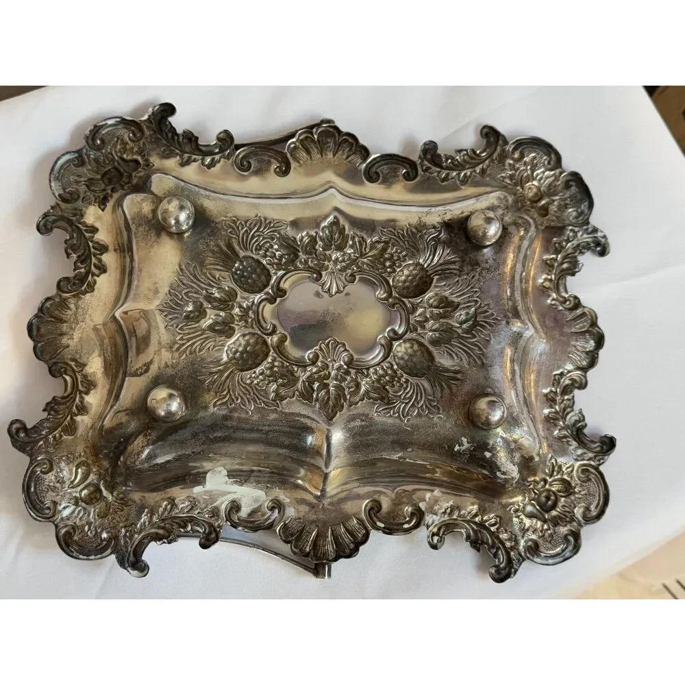 Antique Stunning Silver Plated Ornate Basket Repousse top handle must see